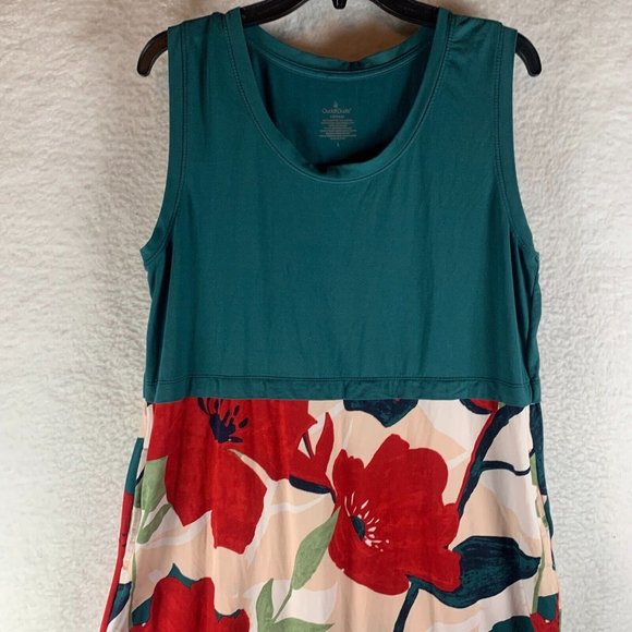 Cuddl Duds Women's Emerald Floral Pullover Sleeveless Maxi Dress Size L 8663 - Picture 2 of 10